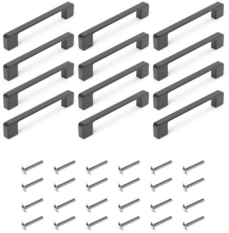 FungLam 12 Stück Möbelgriffe Schwarz mit Lochabstand 128mm Edelstahl - Hochwertige Schubladengriffe, geeignet für Schublade, Schrank, Möbel, Küche und Wohndekoration