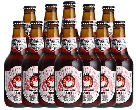 Hitachino Red Rice Japanese Ale 330ml Bottles (12 Pack) 7% ABV - World Beer Gifts for Men and Women, Beers and Lagers Offers, Craft Beer Gift Set, Mens Birthday Gifts for Him for Her