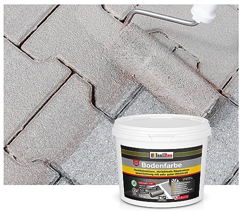 Isolbau Bodenfarbe - 12 kg - Boden- und Betonfarbe für Keller, Garage, Werkstatt - Wasserfeste Bodenbeschichtung für innen & außen - Steingrau (RAL)