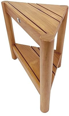 SPATEAK Asta Select Solid Teak Hörn Duschpall, Poratble Teak Trä Spa/Dusch/Inomhus/Utomhus Pall med Förvaringshylla, Teak Trä Duschhörn Bord, Teak Accentbord, Helt monterad, ST-51
