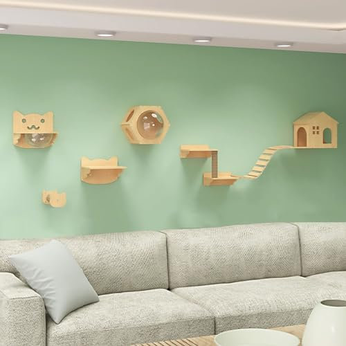Kletterwand Katzen Set, Platzsparende Katzen Kletterwand, Inklusive Katzenhaus, Katzenleiter, Katzenkratzbaum, Katzenbrücke, DIY (Size : Package 2)