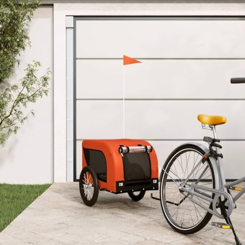 Homgoday Fahrradanhänger für Hunde, Orange und Schwarz, Ox-Stoff und Eisen, Möbel für Haus Innen Außen Wohnzimmer Schlafzimmer s