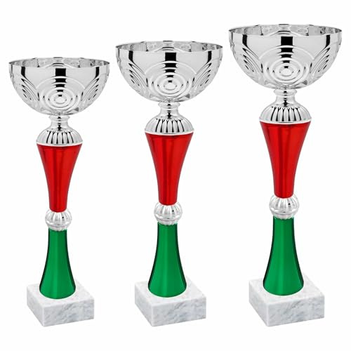 Generico Tris Coppe Tricolore | Set da 3 Trofei Premiazione Sportiva | Coppe 1°, 2°, 3° Classificati | Base Marmo + Personalizzazione Targhetta Inclusa