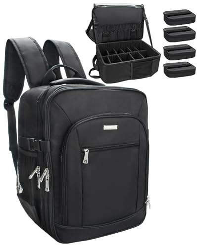 Relavel Makeup Backpack Extra Large Makeup Case Professional Travel Train Case Makeup Bag for Women Cosmetic Case Storage Organizer for Make Up Artist 3 Layer Large Capacity with 4 Small Cosmetic Bag