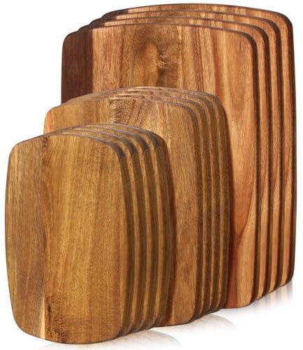 GlikCeil 12 Pcs Acacia Wood Cutting Boards, 3 Sizes, Simple, Brown