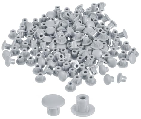 QUARKZMAN 150 Stück Schraubenloch-Abdeckungen, 5 mm (3/16) Durchmesser, Kunststoff-Snap-in-Regal-Knopf, Flache Kappe für Möbel, Schrank, Schrank, hellgrau
