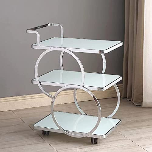 Barwagen für die Hausbar,Servierwagen,rollender Barwagen,Goldener Küchen-Servierwagen,Glas-Barwagen mit 3 verspiegelten Regalen,Aufbewahrung von Weinwagen für Küche,Party,C Silber