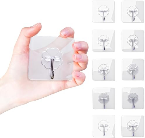 YEibi 12 Ganchos Adhesivos XL, Colgadores Resistentes para Pared, Soportan Hasta 10 kg, Adhesivo Fuerte sin Taladro, Autoadhesivos Para Baño, Cocina y Hogar