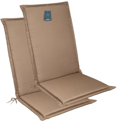 LILENO HOME Gartenstuhl Auflagen [2er Set - Hochlehner] in Taupe - Bequeme Liegen als Sitzauflagen für Gartenmöbel - Stuhlkissen für Gartenstühle und Klappstühle MIA