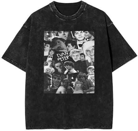 Evan Actor Peters T-shirt vintage con stampa a girocollo a maniche corte per uomo e donna, 5 taglie, Nero , L