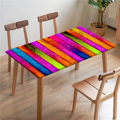 Morbuy 3D Holzbrett Drucken Rechteckige Elastische Tischdecke, wasserdichte Gartentischdecken Quadratisch Angepasste Tischdecke Abwischbar Tischdecken Tischtuch (80x80cm,Buntes Holzbrett)