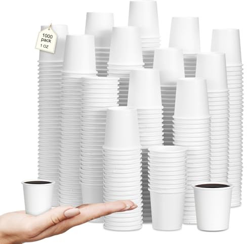 Jingmore 1000 Pcs 1 oz Mini Coffee Cups Disposable Espresso Paper Cups Bathroom Mouthwash Mugs Disposable Medicine Mugs for Travel Picnic Barbecue Party(White)