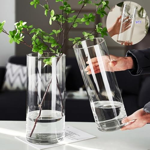 Acrylic Cylinder Plastic Vase for Centerpiece, Unbreakable Hurricane Tall Large Plastic Vases for Proposals Wedding, Hydroponic Decor Base Set of 2 with DIY Stickers(D 4 + D 4.8 X H 12 Clear)