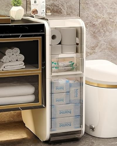 JRHTD Moderner Badezimmerschrank Schmal Bathroom Cabinet, Freistehender Kommode Aufbewahrungsschrank mit Universalrädern(58cm)