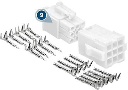 KALI-1809 Set de Conectores 9 Pines Mini Universal Mate-N-Lok de 4,14 mm | Kit de enchufe electrico para cable a placa o panel, resistente hasta 600V y 10,5A, montaje seguro y polarizado