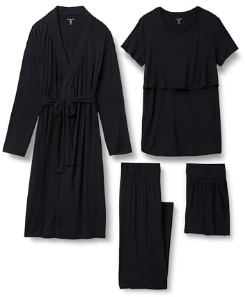 Amazon Essentials Completo Notte Premaman In Morbido Modal per Allattamento, 4 Pezzi Donna, Nero, S