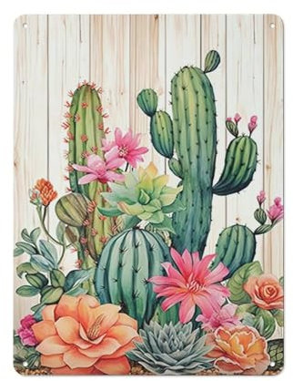 ODHHGDF Rustikales Metall-Blechschild Kaktus, Wandkunst, Wüste, botanische Malerei, Sukkulenten, stachelige Blume, Bild, mexikanisches Kunstwerk, Heimdekoration, 30,5 x 40,6 cm