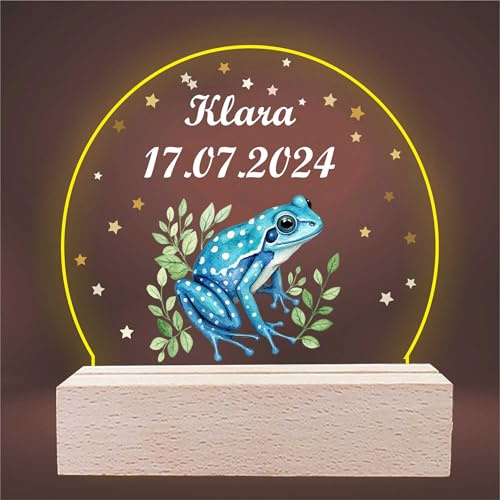 INDIGOS UG - LED Lampe personalisiert - Frosch - Nachtlicht Kinder - personalisierte Geschenke - Nachtlampe - Geschenk für Baby und Kinder mit Wunschtext