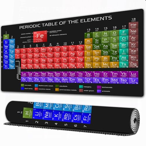 FEHWI Tappetino per mouse da gioco,grande,antiscivolo,impermeabile,con bordi cuciti,Tavola periodica degli elementi con numero atomico, peso e simbolo,per gaming,ufficio,casa,90×40 cm