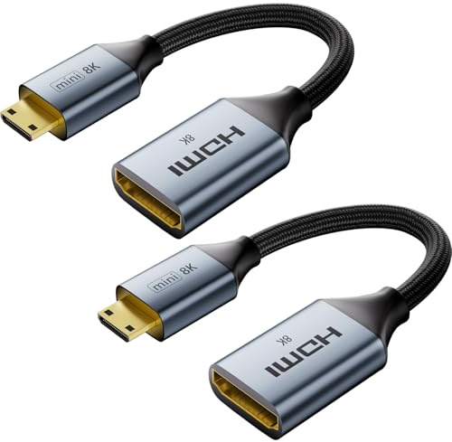 VCELINK 8K Mini HDMI Cable, Bi-Directional, Gold Plated HDMI 2.1, 7 inch | 48Gbps High Speed Mini HDMI to HDMI Adapter | Supports 8K@60Hz/4K@120Hz HDR | for Camera/Raspberry Pi/Tablet/Monitor, 2Pack