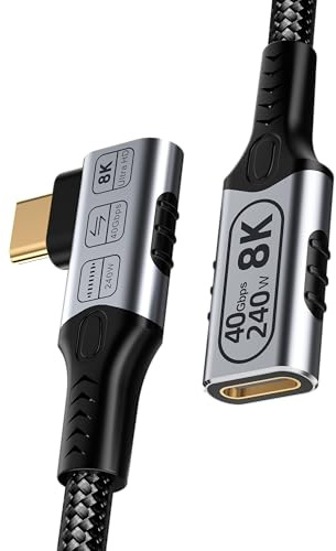 BAWIOFIAU right angled usb verlängerung kurz 0,6m Kompatibel für thunderbolt 4 verlängerung,USB C anf USB C Lade Kabel 40Gbps,8k/4k@60hz video,90 grad usb c verlängerungskabel 240w