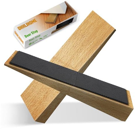 2er Pack Holz-Türstopper - Fester Türstopper boden -Rutschfeste Türstoppers boden für alle Türtypen und Böden - Jeder Türkeile 0,6 Zoll dick, 4,7 Zoll lang mit Gummi - Door Stopper