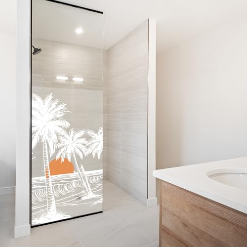yabaduu Sichtschutzfolie für Duschkabine Duschglastüre Fensterfolie Blickdicht Milchglasfolie wasserfest Deko Klebefolie Badezimmer Dusche selbstklebend YX001 (15 Strand Weiß, 115 x 200cm)