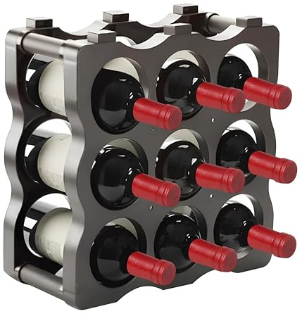 Soporte para Botellero Modular de Plástico Apilable para 9 Botellas, Estanterías para Botellas de Vino, Estante de Almacenamiento para Exhibición de Vinos, Ideal para Hogar, Bar y Bodegas