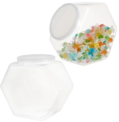 Plastic Sweet Jars with Lids, 2Pcs 3800ml Large Clear Hexagonal Wide Mouth Plastic Storage Jars with Lids Biscuit Barrel, Cookie Jar, with, Biscuit Jar, Sweet Dispenser