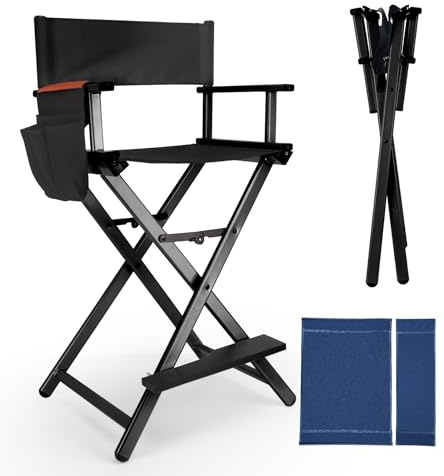 HAISKY30 Extra Tall Folding Directors Chairs for Makeup Artist and Client, 2 Set Replacement Cover, Storage Side Bags, Portable Footrest, Aluminum Frame 330 lbs Capacity