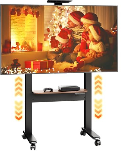 OffiGo Support TV roulettes électrique pour Téléviseurs de 32 à 70 Pouces, Pied TV Réglable en Hauteur avec 2 étagères, VESA Max. 600x400, Support Tele sur Pied Max. 60 kg pour Salon, Bureau