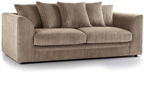 Bliss Furniture Jumbo Cord Scatter Back 3-Seater Sofa Dylan Scatter Back 3 Seater Sofa in Soft Cord Fabric: Redesign Your Living Room for Superior Comfort and Style (Beige, 3 Seater)