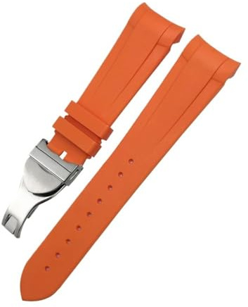 BWBVHRHZY 20 mm, 21 mm, 22 mm, Silikon-Gummi-Armband, passend for Tudor Black Bay, passend for GMT Pelagos, gebogenes Ende, Faltschließe(Orange fold,22MM_HIGH QUALITY)