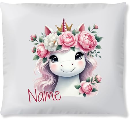 GRAZDesign Personalisierbares Einhorn Kissen für Kinder mit Namen Flauschiges Kinderkissen für Mädchen