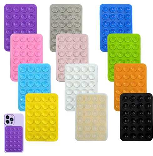 TRUEIN 12 Pièces Ventouse Telephone Portable, Coque Ventouse, Support de Téléphone à Ventouse en Silicone Autocollant, Mains Libres, pour Tous Les Modèles de Téléphones Selfies et Vidéos(12 Couleurs)