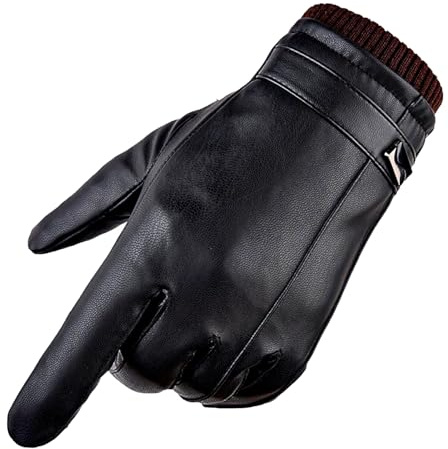 Philicoco Gants en Hiver Homme pour Écran Tactile, PU Cuir Gants Coupe pour Le Cyclisme, la Course à Pied et Les Sports en Plein Air-pour Femmes et Hommes-XL