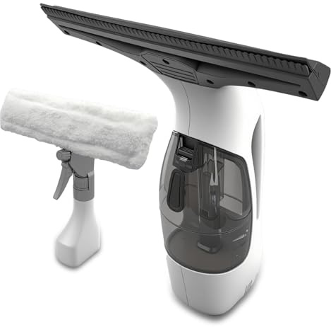 Cordless Rechargeable Window Vacuum Cleaner Kit - with 11 Rubber Squeegee, Fine Brush, Spray Bottle & Microfiber Pad - for Windows, Tiles, Mirrors - Long-Lasting Battery, Lightweight Electric Tool