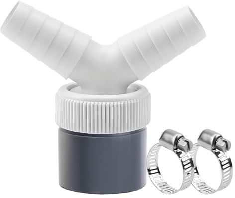 Drain Adaptor for Dishwasher and Washing Machine, 19-24 Mm Double Connection Pipe Thread Y Adapter for Hose, Universal Drain Adaptor with Input Connector of Outlet 40 Mm Pipe with 2pcs Hose Clamp