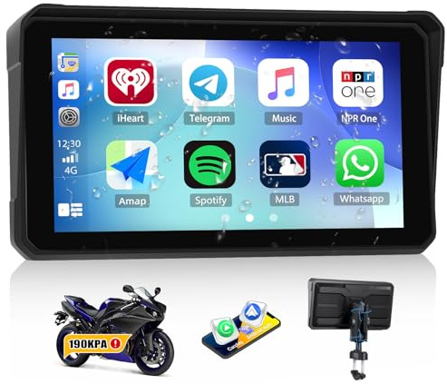 GOHHDL Écran GPS CarPlay pour Moto avec CarPlay sans Fil Android Auto, Appareil de Navigation pour Moto étanche IP68 6 Pouces avec Bluetooth Mirror Link Siri EQ + détection de la Pression des pneus
