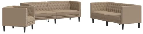 Ensemble de Canapé Salon, Canapés 3 Places et 2 Places et Fauteuil Chesterfield 3 pcs Cappuccino Similicuir