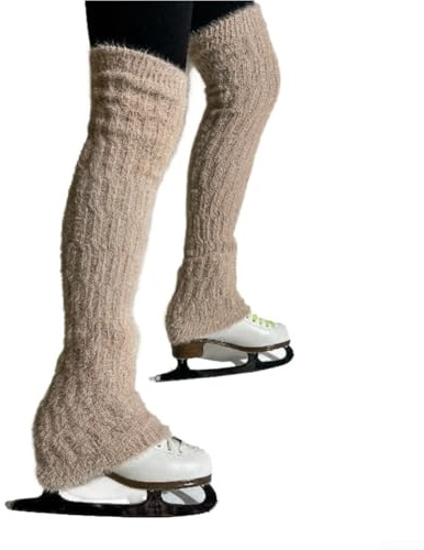 Calcetines largos de patinaje para patinadores artísticos con forro polar para calidez y cobertura transpirable hasta las rodillas (plateado)