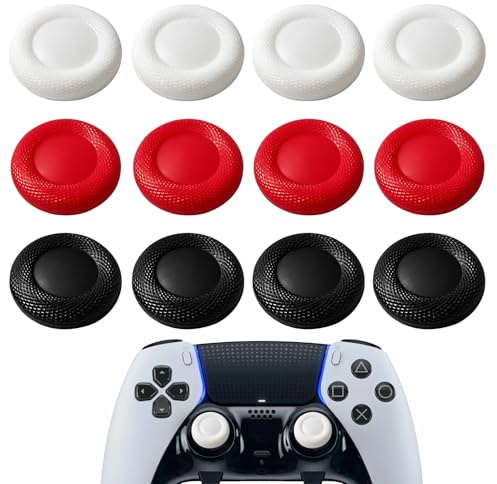 12PCS Thumb Grip Joystick Caps for PS5/PS4 Controller, Silicone Non-slip Controller Grips Replacement Set Compatible with PS5, PS4, PS3, PS2, Series X/S Switch Pro, Mixed Black White Red Caps