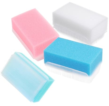 4pcs Sensory Bath Sponge Brush Double-Sided Pp Small | Sponge and Pp Build, Coarse and Fine Surfaces, for Shower or Bath Use, Supports Cradle Cap and Skin Care