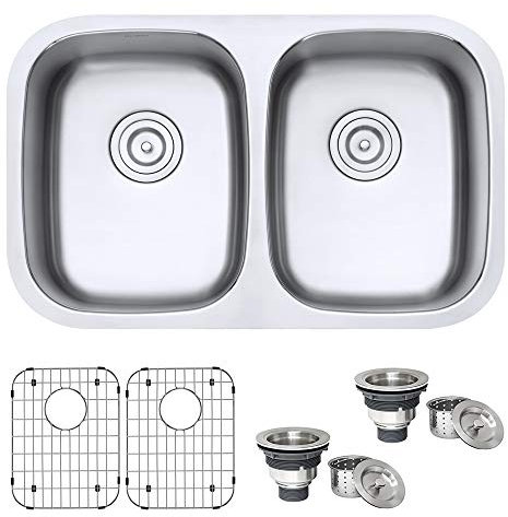 Ruvati 29-inch Undermount Kitchen Sink – 50/50 Double Bowl Kitchen Sink, 16 Gauge T-304 Stainless Steel Sinks, Deep Basin Sinks, Brushed Finish – RVM4301
