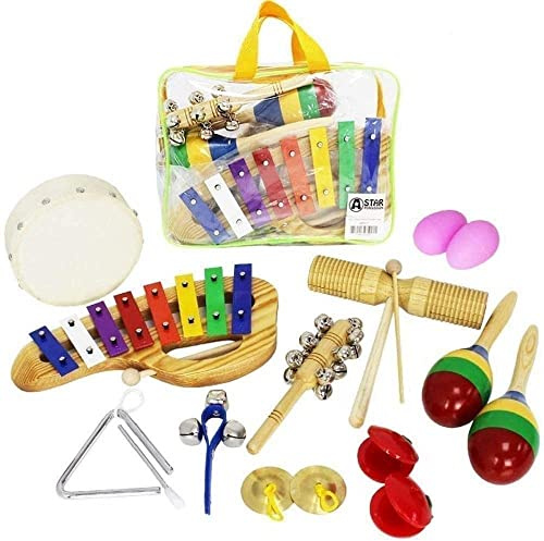 A-Star 13pcs Musical Instrument Percussion Gift Set with Storage Carry Bag, inc Xylophone & Shakers, Fun Mini Band for Beginners