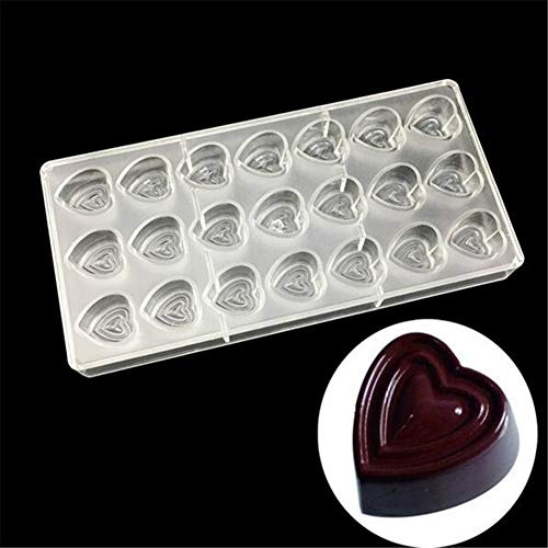 Vak Saint Valentin Cadeau en Forme de Cœur Polycarbonate Chocolat Moules, Coeur Fleur Motif Cuisson Plastique Plats à Four Plateau Bonbon Gelée Pudding Moules Gâteau Bricolage Outils - 14.5x28x2.5cm