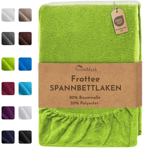 NatureMark Frottee Spannbettlaken – Weich und atmungsaktiv, hautfreundlich, praktisch & pflegeleicht, langlebig und strapazierfähig, 80% Baumwolle & 20% Polyester, 180x200-200x200 cm, Apfel Grün