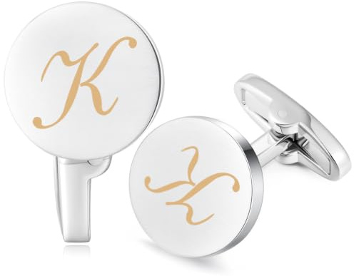 HONEY BEAR Manschettenknöpfe Herren Initialen Buchstabe, Gebürstetes Silber | Personalisiert, stahlbeschichtete Kupferbasis, anlaufgeschützt, Geschenk für Trauzeugen/Väter/Ehemänner, Hochzeit/Business