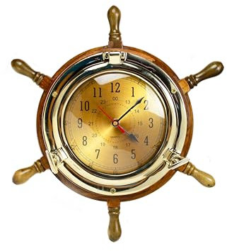 Nagina International Esclusivo orologio a oblò da 33 a 22,9 cm con volante della nave dei pirati | sontuosa decorazione da parete da regalo e da collezione