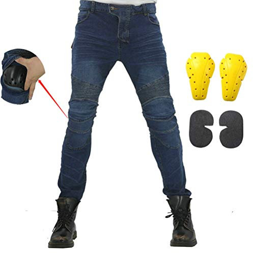 Moto Equitazione Jeans Con 4 X Armatura Ginocchio Hip Pads per Uomo Donna Biker Pantaloni Protettivi, Blu, 39W / 32L